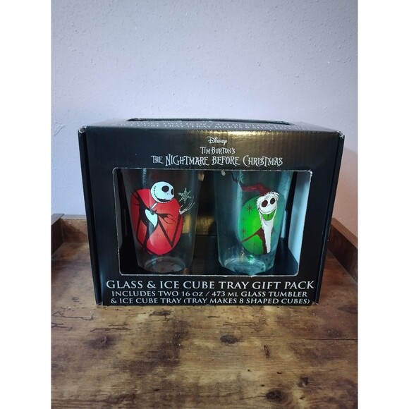 NBC Jack Skellington Set of 2 Glass Tumblers with Ice Cube Tray - Picture 1 of 6